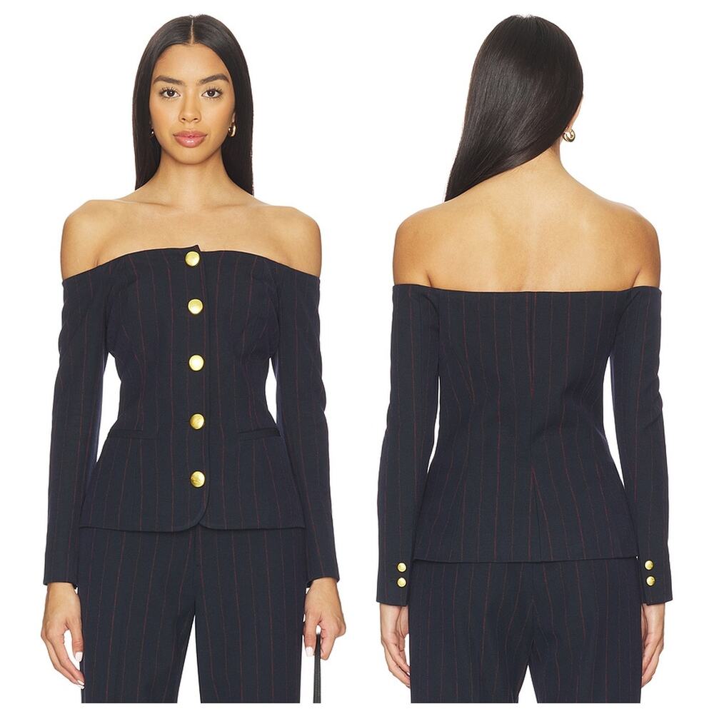 Lagence Alice Blazer Off Shoulder Pinstripe Top Old Money Workwear Dinner 6